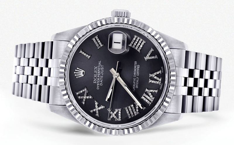 Womens Rolex Datejust Watch 16200 | Fluted Bezel | 36Mm | Chrome Roman Numeral Dial | Fluted Bezel | Jubilee Band