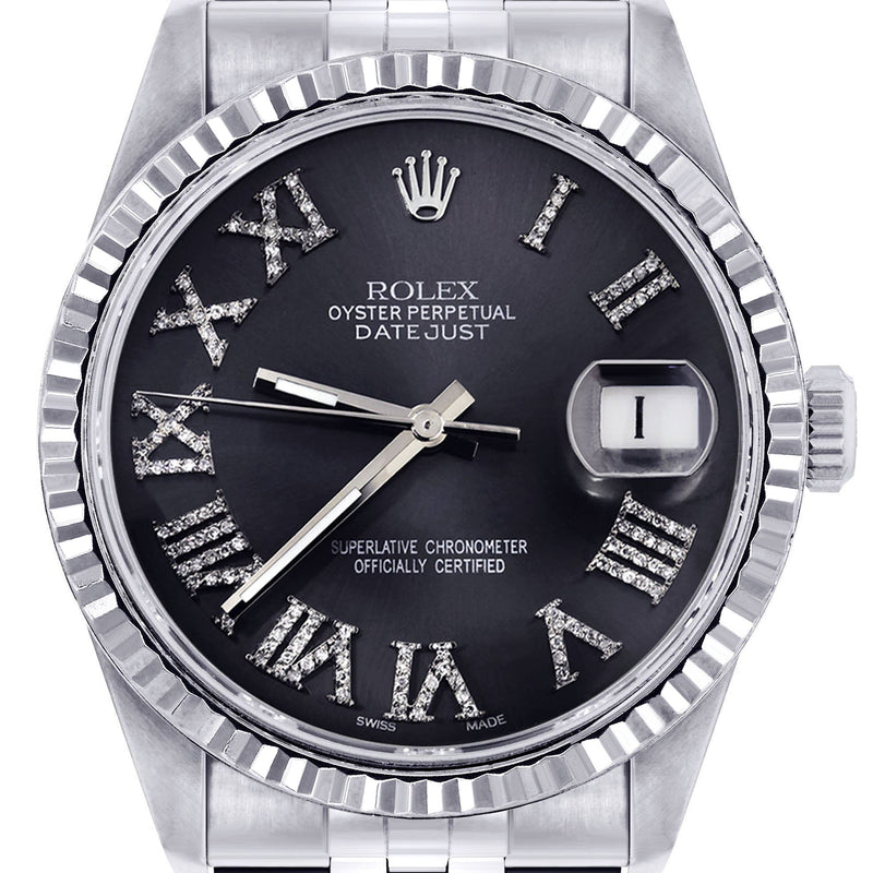 Womens Rolex Datejust Watch 16200 | Fluted Bezel | 36Mm | Chrome Roman Numeral Dial | Fluted Bezel | Jubilee Band