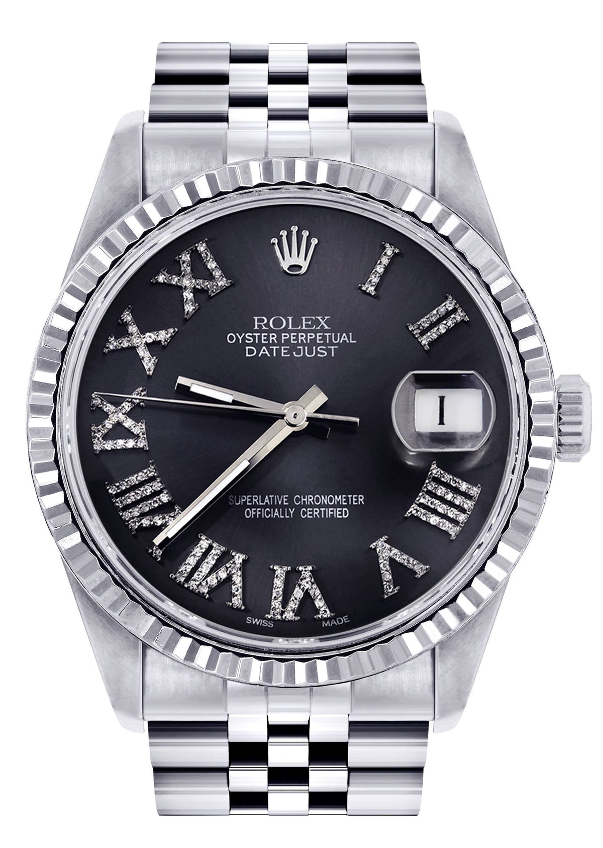 Womens Rolex Datejust Watch 16200 | Fluted Bezel | 36Mm | Chrome Roman Numeral Dial | Fluted Bezel | Jubilee Band