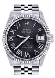 Womens Rolex Datejust Watch 16200 | Fluted Bezel | 36Mm | Chrome Roman Numeral Dial | Fluted Bezel | Jubilee Band