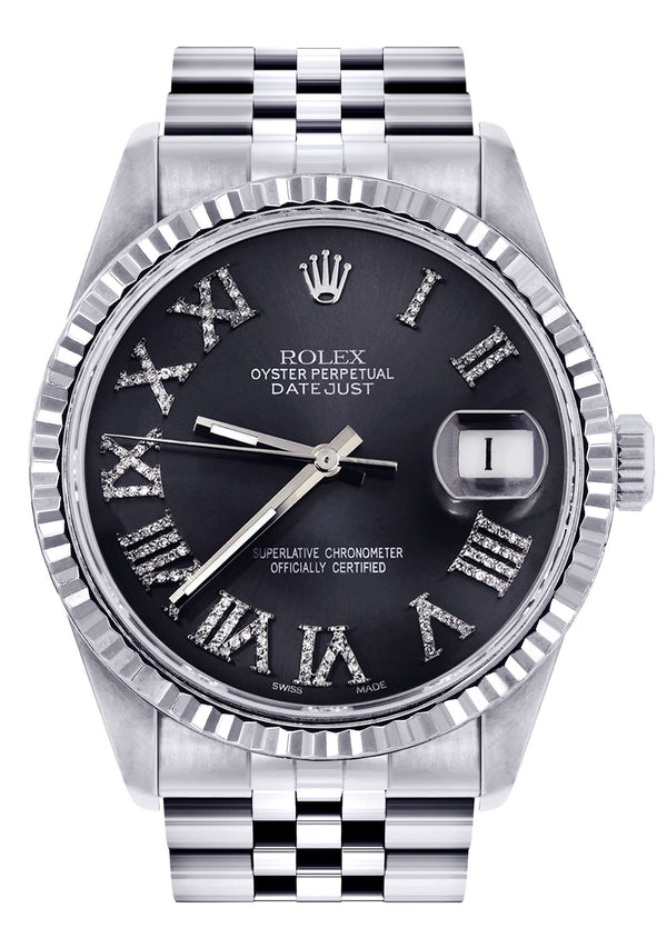Womens Rolex Datejust Watch 16200 | Fluted Bezel | 36Mm | Chrome Roman Numeral Dial | Fluted Bezel | Jubilee Band