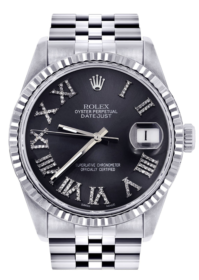 Womens Rolex Datejust Watch 16200 | Fluted Bezel | 36Mm | Chrome Roman Numeral Dial | Fluted Bezel | Jubilee Band