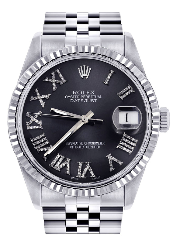 Womens Rolex Datejust Watch 16200 | Fluted Bezel | 36Mm | Chrome Roman Numeral Dial | Fluted Bezel | Jubilee Band