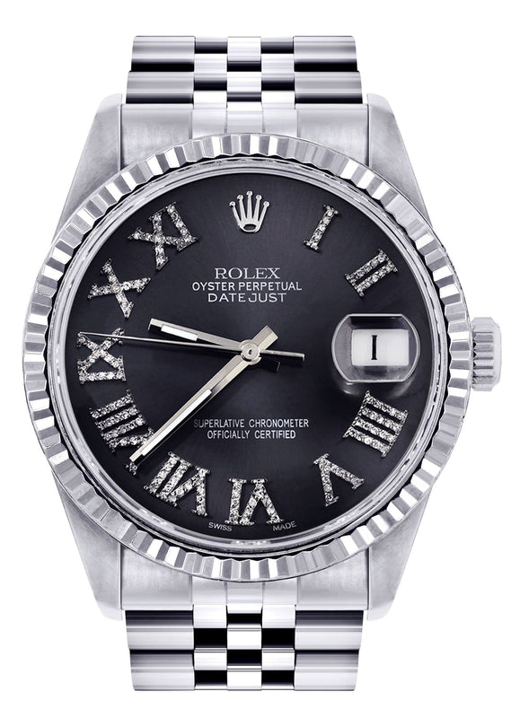 Mens Rolex Datejust Watch 16200 | Fluted Bezel | 36Mm | Chrome Roman Numeral Dial | Jubilee Band