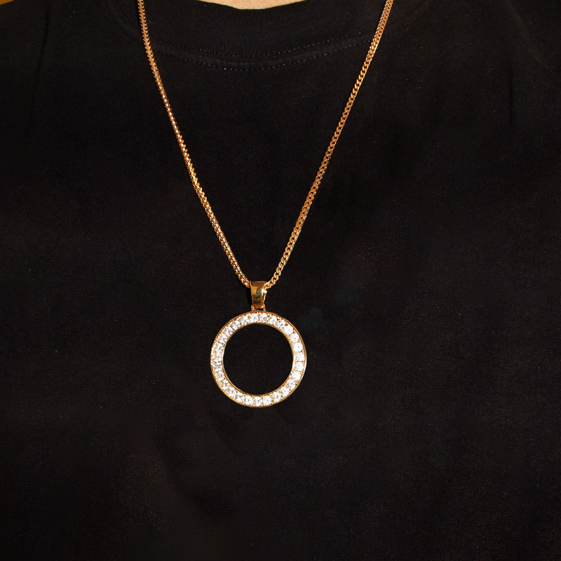 Mens Gold Plated Cuban Link Chain & Circle Pendant | Appx. 25 Grams