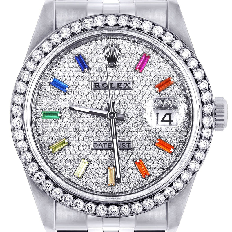 Diamond Mens Rolex Datejust Watch 16200  | 36MM | Diamond Color Baguettes Dial | Jubilee Band