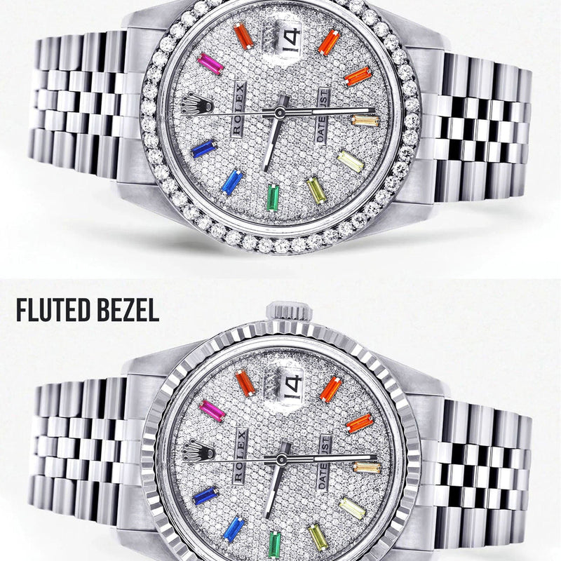 Diamond Mens Rolex Datejust Watch 16200  | 36MM | Diamond Color Baguettes Dial | Jubilee Band