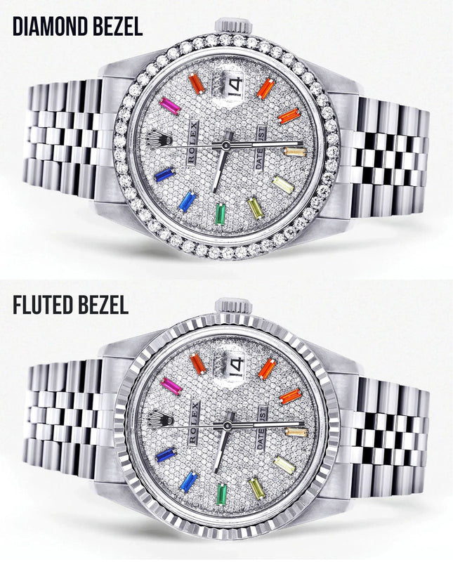 Diamond Mens Rolex Datejust Watch 16200  | 36MM | Diamond Color Baguettes Dial | Jubilee Band