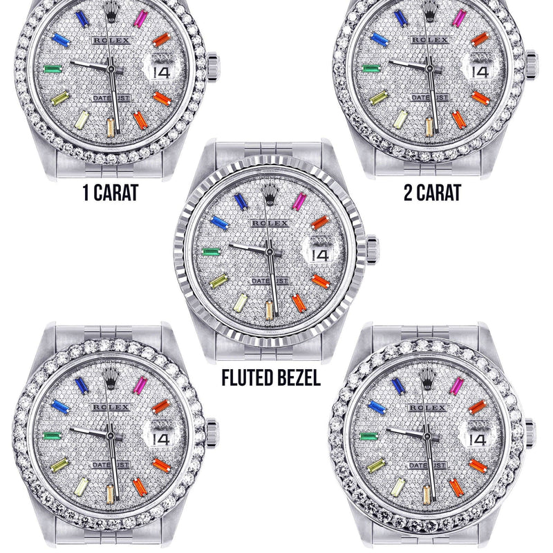 Diamond Mens Rolex Datejust Watch 16200  | 36MM | Diamond Color Baguettes Dial | Jubilee Band