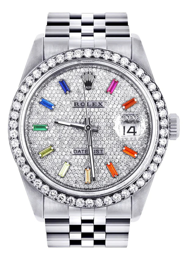 Diamond Rolex Datejust Watch 16200 | 36MM | Diamond Color Baguettes Dial | Stainless Steel | Jubilee Band