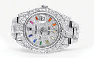 Diamond Iced Out Rolex Datejust 41 | 25 Carats Of Diamonds | Custom Color Baguettes Dial | Two Row | Oyster Band