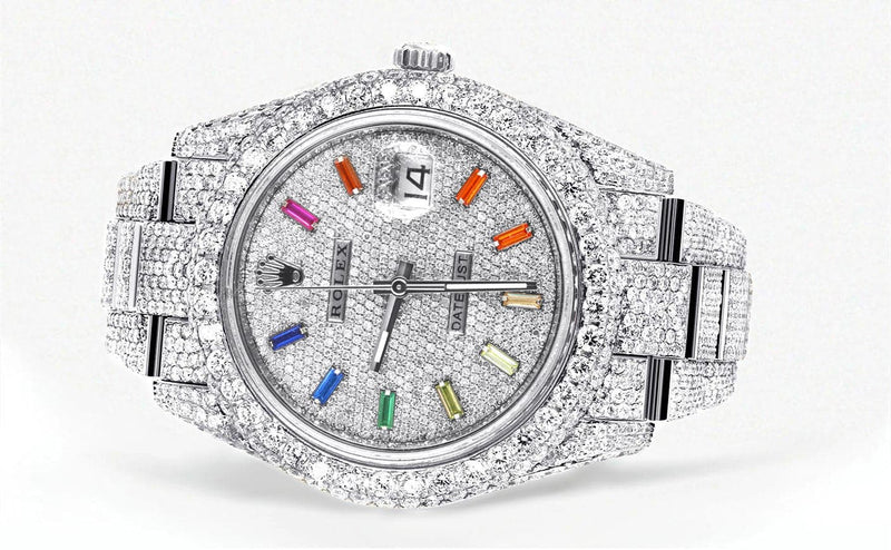 Diamond Iced Out Rolex Datejust 41 | 25 Carats Of Diamonds | Custom Color Baguettes Dial | Two Row | Oyster Band
