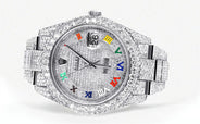 Womens Diamond Iced Out Rolex Datejust 41 | 25 Carats Of Diamonds | Custom Color Roman Dial | Two Row | Oyster Band