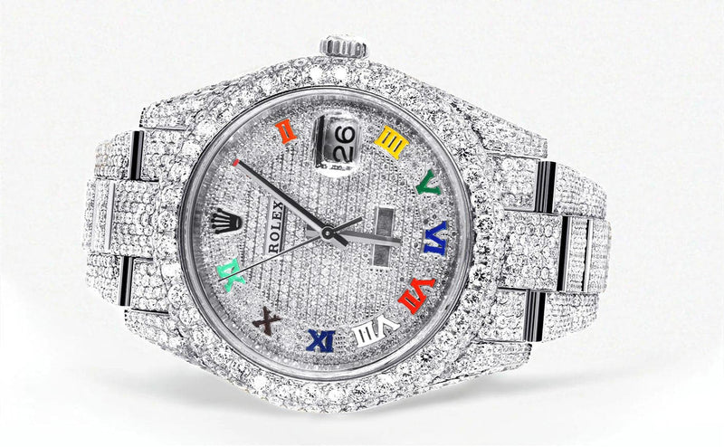 Diamond Iced Out Rolex Datejust 41 | 25 Carats Of Diamonds | Custom Color Roman Dial | Two Row | Oyster Band