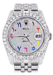 Iced Out Rolex Datejust 36 MM | Stainless Steel | 20 Carats of Diamonds | Full Diamond Color Arabic Diamond Dial | Jubilee Band