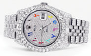 Iced Out Rolex Datejust 36 MM | Stainless Steel | 20 Carats of Diamonds | Full Diamond Color Arabic Diamond Dial | Jubilee Band