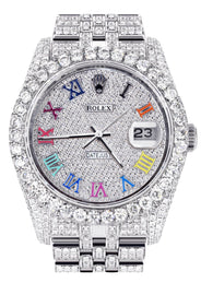 Iced Out Rolex Datejust 36 MM | Stainless Steel | 16.5 Carats of Diamonds | Full Diamond Color Roman Diamond Dial | Jubilee Band