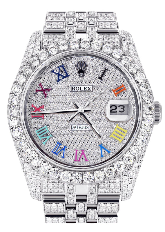 Iced Out Rolex Datejust 36 MM | Stainless Steel | 16.5 Carats of Diamonds | Full Diamond Color Roman Diamond Dial | Jubilee Band