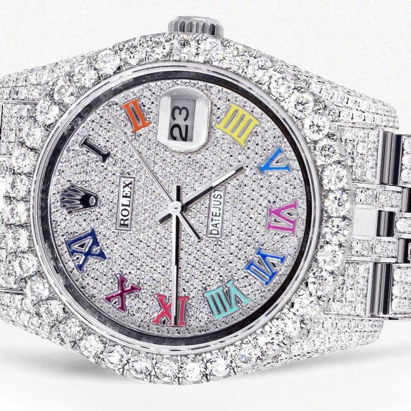 Iced Out Rolex Datejust 36 MM | Stainless Steel | 16.5 Carats of Diamonds | Full Diamond Color Roman Diamond Dial | Jubilee Band