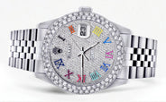 Womens Rolex Datejust Watch 16200 | 36Mm | Full Diamond Color Roman Numeral Dial | Two Row 4.25 Carat Bezel | Jubilee Band