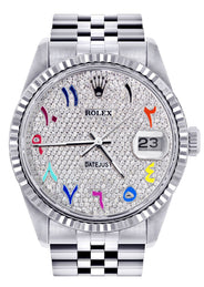 Mens Rolex Datejust Watch 16200 | Fluted Bezel | 36Mm | Color Arabic Numeral Diamond Dial | Jubilee Band