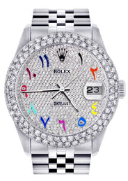 Womens Rolex Datejust Watch 16200 | 36Mm | Full Diamond Color Arabic Dial | Two Row 4.25 Carat Bezel | Jubilee Band