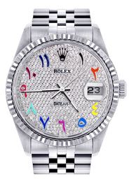 Womens Rolex Datejust Watch 16200 | Fluted Bezel | 36Mm | Color Arabic Numeral Diamond Dial | Fluted Bezel | Jubilee Band