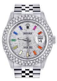 Mens Rolex Datejust Watch 16200 | 36Mm | Full Diamond Color Baguettes Dial | Two Row 4.25 Carat Bezel | Jubilee Band