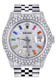 Womens Rolex Datejust Watch 16200 | 36Mm | Full Diamond Color Baguettes Dial | Two Row 4.25 Carat Bezel | Jubilee Band