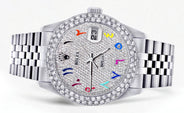 Womens Rolex Datejust Watch 16200 | 36Mm | Full Diamond Color Arabic Dial | Two Row 4.25 Carat Bezel | Jubilee Band