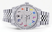 Mens Rolex Datejust Watch 16200 | Fluted Bezel | 36Mm | Color Arabic Numeral Diamond Dial | Jubilee Band