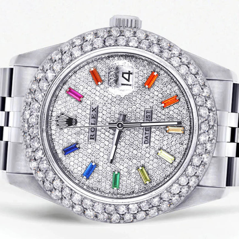 Mens Rolex Datejust Watch 16200 | 36Mm | Full Diamond Color Baguettes Dial | Two Row 4.25 Carat Bezel | Jubilee Band