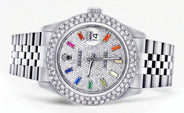 Womens Rolex Datejust Watch 16200 | 36Mm | Full Diamond Color Baguettes Dial | Two Row 4.25 Carat Bezel | Jubilee Band