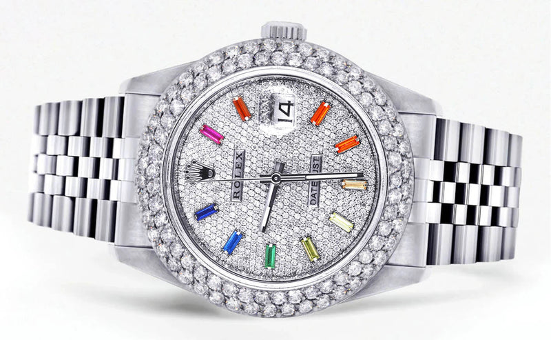 Womens Rolex Datejust Watch 16200 | 36Mm | Full Diamond Color Baguettes Dial | Two Row 4.25 Carat Bezel | Jubilee Band