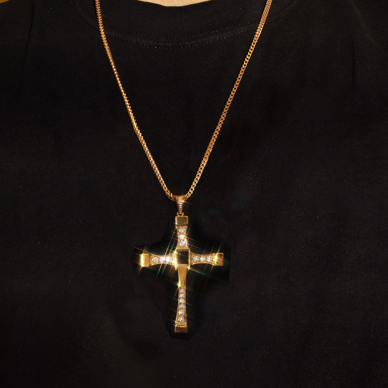 Mens Gold Plated Rope Chain & Cross Pendant | Appx. 26.7 Grams