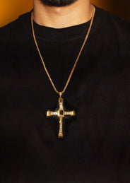 Mens Gold Plated Rope Chain & Cross Pendant | Appx. 26.7 Grams