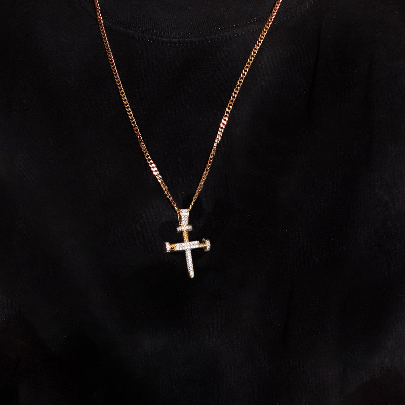 Mens Gold Plated Cuban Link Chain & Cross Pendant | Appx. 15 Grams