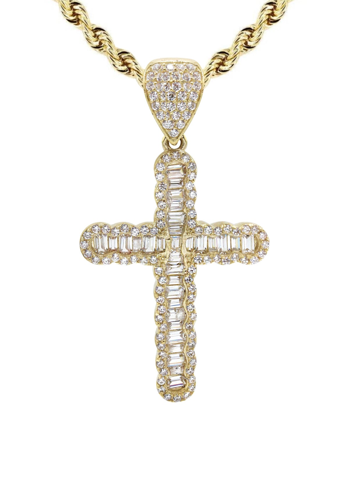 10K Yellow Gold  Baguette Cross Necklace | Appx. 13.7 Grams