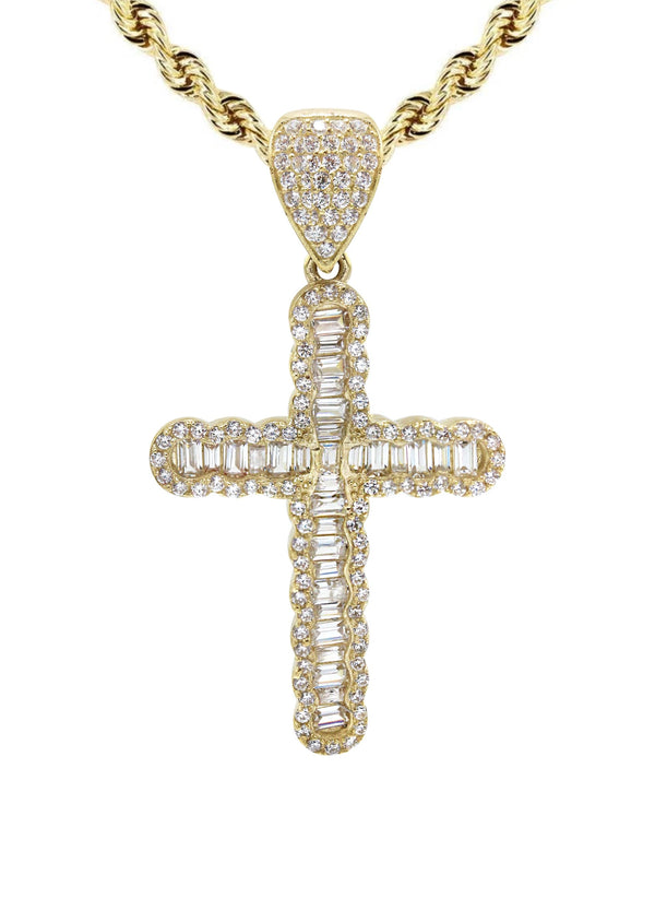 10K Yellow Gold  Baguette Cross Necklace | Appx. 13.7 Grams