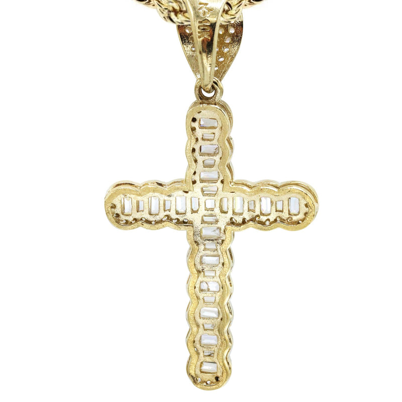 10K Yellow Gold  Baguette Cross Necklace | Appx. 13.7 Grams