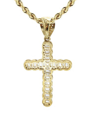 10K Yellow Gold  Baguette Cross Necklace | Appx. 13.7 Grams