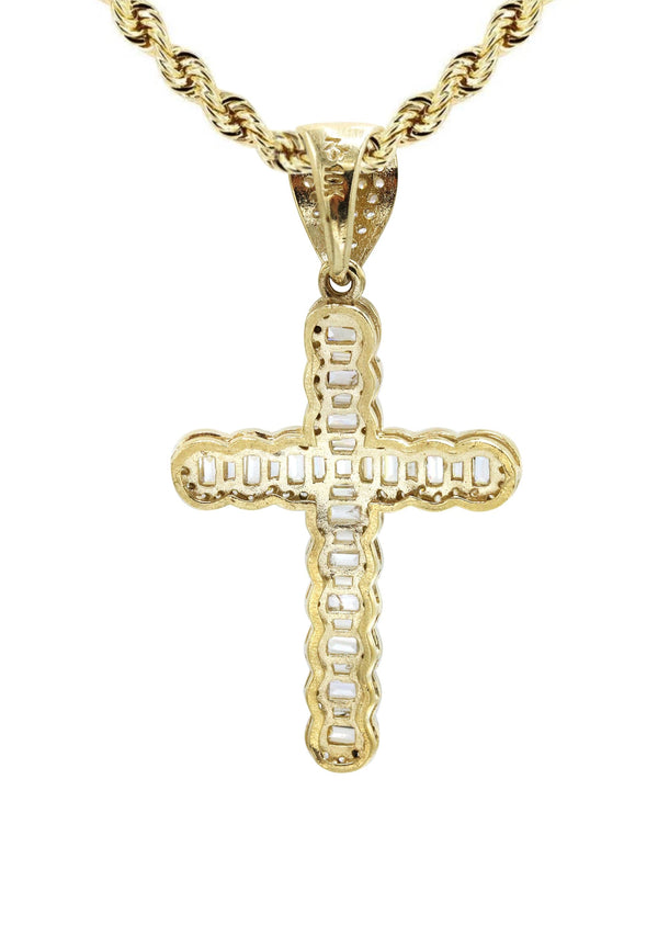 10K Yellow Gold  Baguette Cross Necklace | Appx. 13.7 Grams