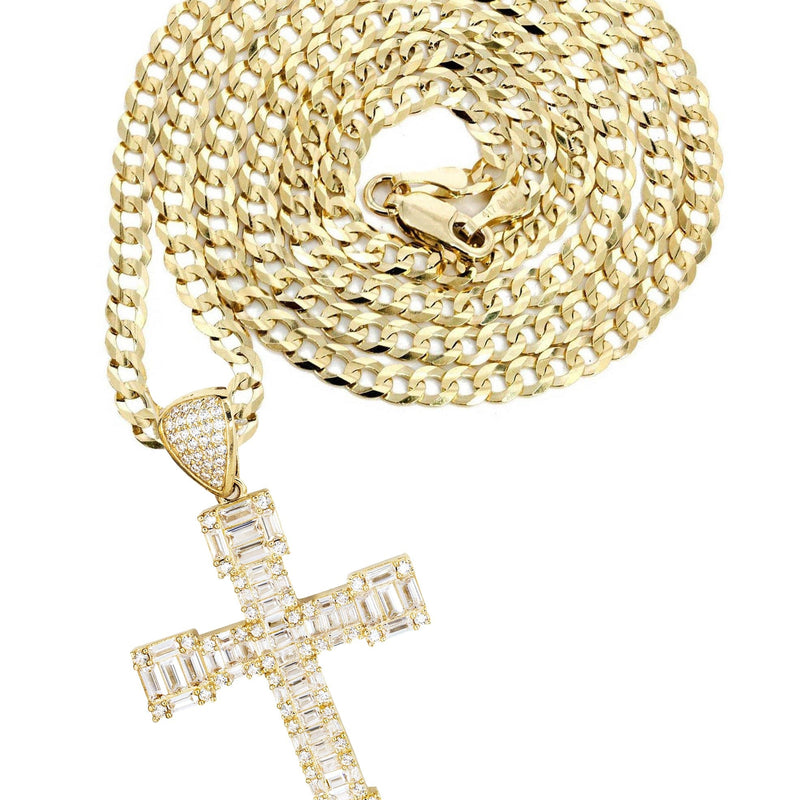 10K Yellow Gold Baguette Cross Necklace | Appx. 14.7 Grams