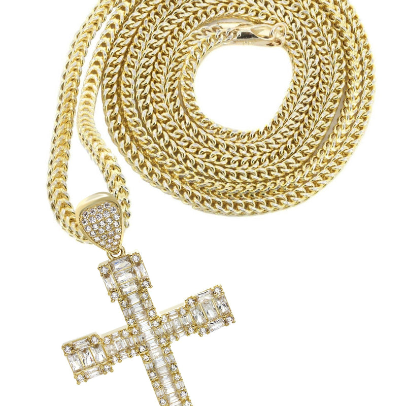 10K Yellow Gold  Baguette Cross Necklace | Appx. 15.6 Grams
