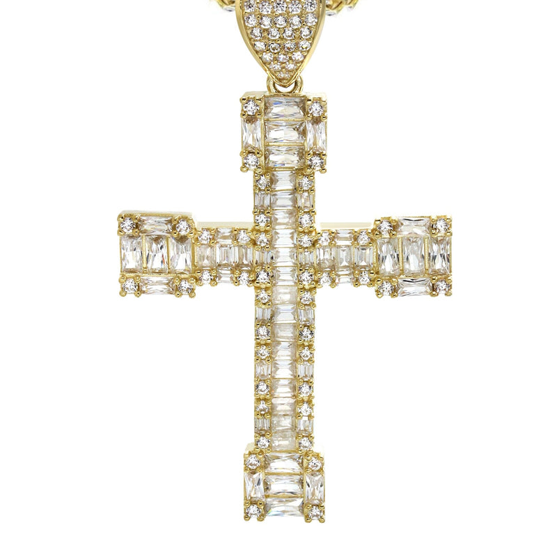 10K Yellow Gold  Baguette Cross Necklace | Appx. 15.6 Grams