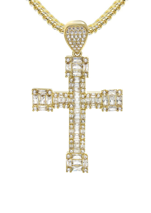 10K Yellow Gold  Baguette Cross Necklace | Appx. 15.6 Grams