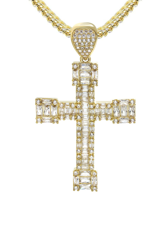 10K Yellow Gold  Baguette Cross Necklace | Appx. 15.6 Grams