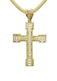 10K Yellow Gold  Baguette Cross Necklace | Appx. 15.6 Grams