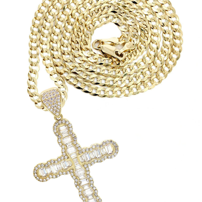 10K Yellow Gold  Baguette Cross Necklace | Appx. 15.6 Grams