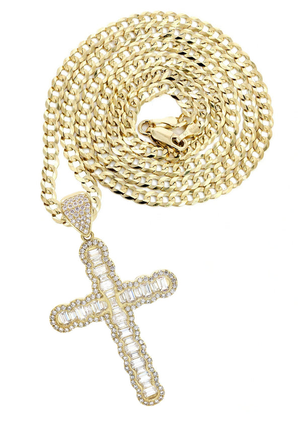 10K Yellow Gold  Baguette Cross Necklace | Appx. 15.6 Grams